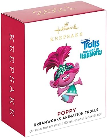 Hallmark Keetake 1 Ornamento de Natal em miniatura 2021, Dreamworks Animation Trolls Holiday in Harmony Poppy, Mini