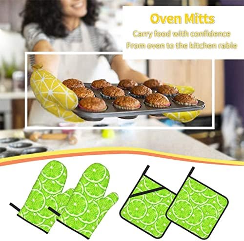 Limes verdes do padrão Matchas de forno resistentes ao calor e porta de panela Conjuntos