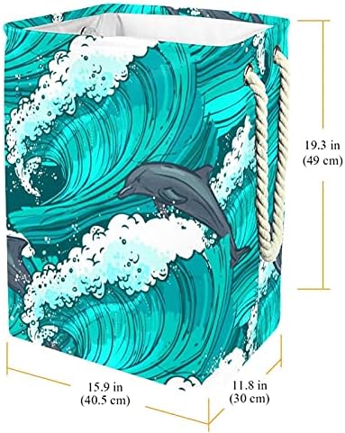 Deyya Cestas de lavanderia impermeabilizadas altas ondas marinhas dobráveis ​​altas cesto de impressão de padrões