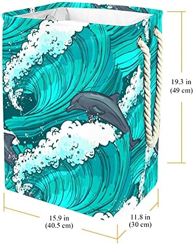 Deyya Cestas de lavanderia impermeabilizadas altas ondas marinhas dobráveis ​​altas cesto de impressão de padrões sem costura para crianças adultas meninos adolescentes meninas em quartos banheiro