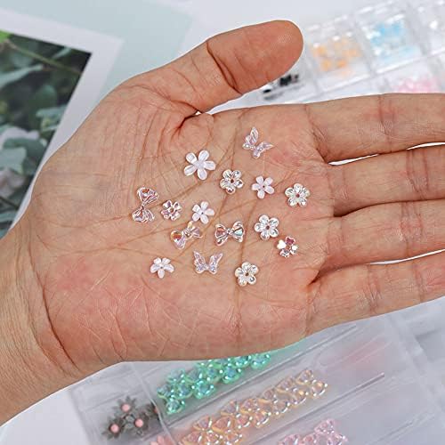 60pcs Flor Bow Unhel Art Charms Unhas Decalques Decoração de UNIDADE 3D FLOR DIGNIA FLOR DE FLOR DE BORMAGEM BORTURAÇÃO DE