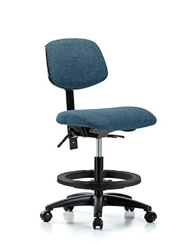 Labtech Seating LT42399 Cadeira de bancada média, tecido, base de nylon - anel preto, rodízios, azul