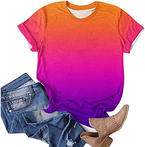 T-shirt de mangas curtas para mulheres Moda Color Block Redonda Slim Fit Tees Shirt Summer Summer Casual Blouse Tops