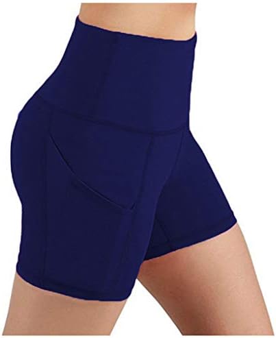Shorts de bolso de ioga de spandex grossa spandex, que corria cuecas de calças de ioga sólidas de cintura alta de cintura alta