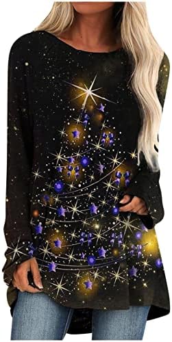 Túdos de túnica de Natal para mulheres para vestir com leggings glitter árvore de natal impressão de camisa solta de