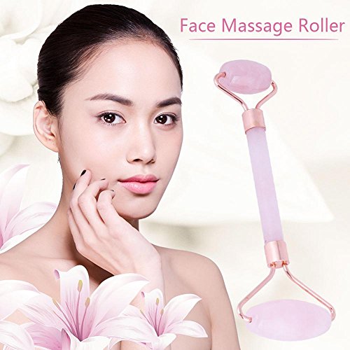 Massagem facial de Akozon, rosa de cabeça dupla de cabeça dupla rosa jade rolador de massagem de beleza para o corpo
