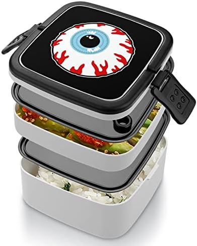 Lunhana de padrões oculares Box de camada dupla portátil Bento Caixa de grande capacidade Recipiente de alimentos de alimentos com colher