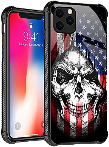 IPHONE 13 Pro Max Case, American Flag Skull Stone Pattern Design iPhone 13 Pro Max Cases para homens, estojo anti-arranhão