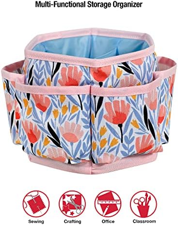 Cantor de 360 ​​graus Organizador para a mesa, balcão, armazenamento, material de costura, materiais de arte com compartimentos, tulipe Floral Print