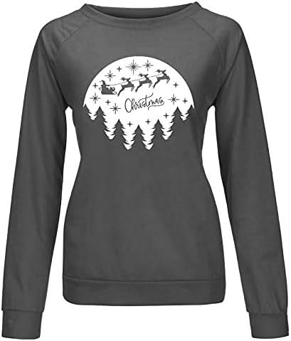 Tops de negócios para mulheres, senhoras Chirstmas Print Crewneck Selvada Blusa de moletom de mangas compridas tops de pulôver casual