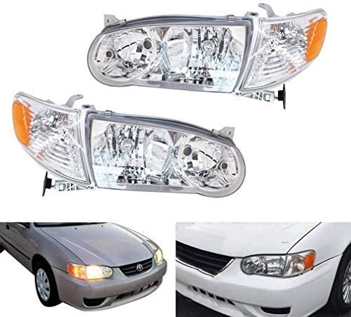 Faróis faróis com lâmpada de sinal de canto esquerda+substituição direita para 2001 2002 Toyota Corolla