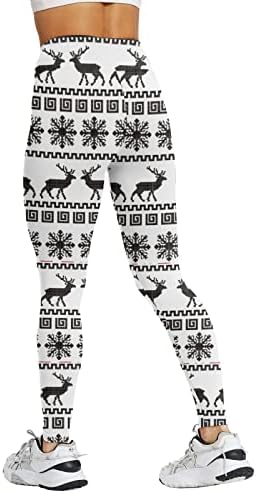 Calça de ioga de Natal feminina dsodan alta cintura alta rena rena snowflake impressão leggings de barriga de controle de linhagem