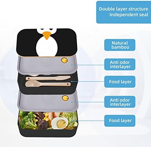 Caixa de almoço de pinguim fofa com alça ajustável atualizada, recipiente de alimentos à prova de vazamento reutilizável empilhável, BPA Free, moda 2 níveis, adequado para piqueniques no acampamento escolar de escritório.