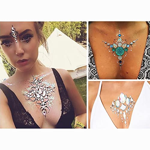 Jjkun Body Jewels Gemas de peito Tattoo Retestros de strass 3D Decalques de cristal de peito auto-adesivo