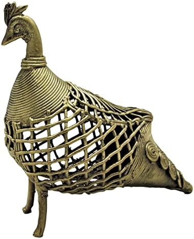 Artesanal dhokra metal arte colecionável colecionamento estatueta de pequeno pavão de rede para casa | Decoração da mesa