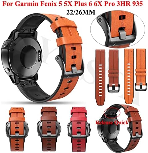 Hazels 22/26mm Quickfit Smart Watch Strap para Garmin Fenix ​​7 7x 6 6x Pro 5x 5 mais 3HR 935 945 Banda de couro genuína Pulseira
