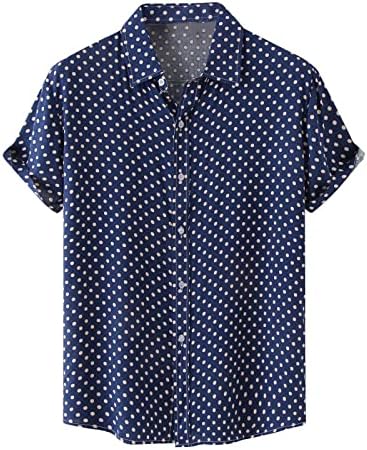 Homens de manga curta Camisa de praia Polca casual Dot Summer camiseta de lapela de lapela tops de botão solta botão na praia camisetas havaianas