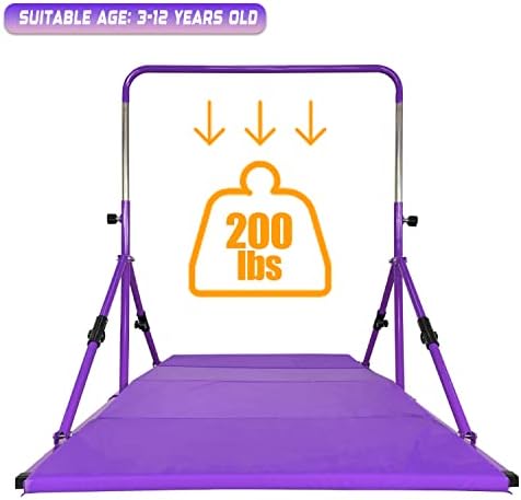 Marflata Upgrade bar dobrável de ginástica com tapete para crianças de 3 a 12 anos, 200 libras Capacidade de peso, barra horizontal