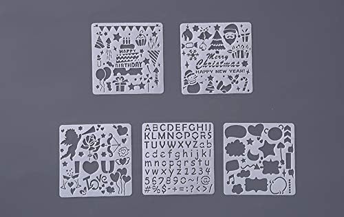 FUWNRYO 5 PCS Modelo de desenho DIY Estêncil para diário/calendário/planejador/scrapbook Pintura de parede de estêncil