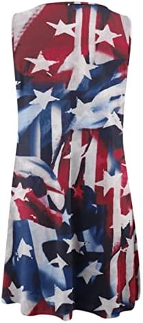 4 de julho Vestido para mulheres Vestido de tanque casual de verão EUA Flag de bandeira sem mangas o pescoço listras de