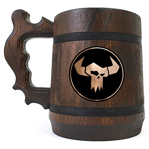 Caneca de cerveja de madeira Orks, warhammer 40k gravado Stein, presente de cerveja personalizado para jogador, tanque de madeira artesanal