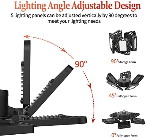 Luzes de garagem LED, luzes de teto de garagem LED deformáveis ​​com 5 painéis de múltiplas posições ajustáveis, lâmpadas de garagem