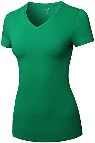 Starjj Womens Basic Basic Active Strethcy Slim Fit Bodycon V-dequek V & Crewneck Top-shirt de manga curta