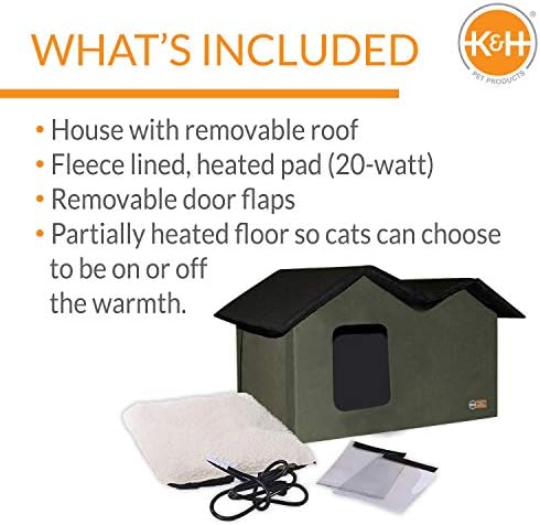 K&H Pet Products Outdoor Aquecimento de gato House Extra-largura/preto 26,5 x 15,5 x 21,5 polegadas