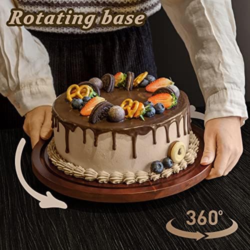 Bolo de bolo com cúpula, rotação de bolo de bolo acacia bolo de madeira com tampa de acrílico, bandeja de servidor de exibição
