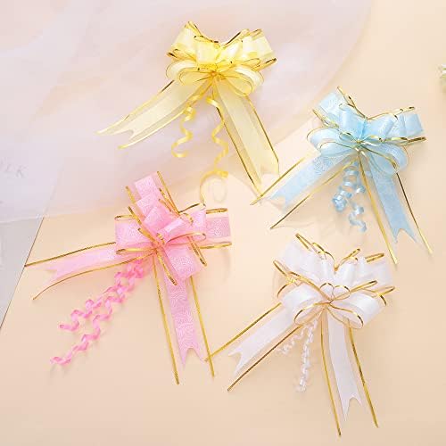 10pcs Pull Bow sfor no embrulho de presente, amarelo com decoração de linhas douradas