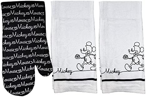 Zrike Disney Mickey Black and White Linear Toalhas de cozinha e luva de forno - Toalha de prato algodão e luvas de forno