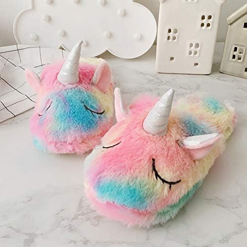 Techcity Rainbow Unicorn Slippers/fofos chinelos fofos/calças de pelúcia de luxuos