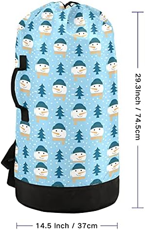 Bolsa de lavanderia de Natal do boneco de neve de inverno Mochila de lavanderia pesada com alças e alças de ombro Viagem Bolsa de roupa