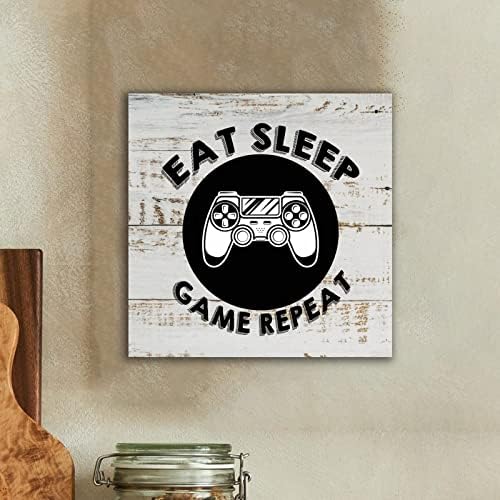 Atinarrogo Eat Sleep Game Repele Wood Sinais de citações religiosas dizendo que pendurar placar de parede decorativa