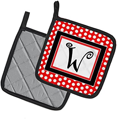Tesouros de Caroline CJ1012 -WPTHD WPTHD W Inicial - Polinhas pretas vermelhas Par de porta -maconha, suportes de panela resistentes ao calor da cozinha conjunta forno quentes almofadas para cozinhar churrasco para cozinhar, o churrasco,