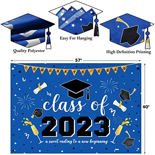 Classe azul de 2023 Banner de pano de formatura e balões Kit de decoração de guirlande