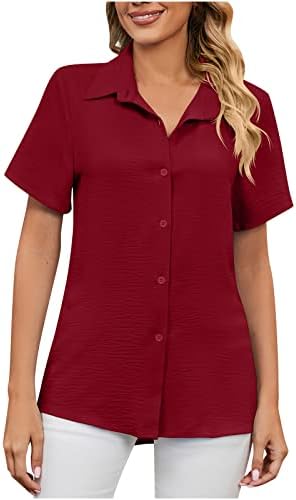 Garotas de manga curta Crewneck Deep V Neck Button Up Up Happy Gift Páscoa Páscoa Plain Blouse Blouse para feminino H1