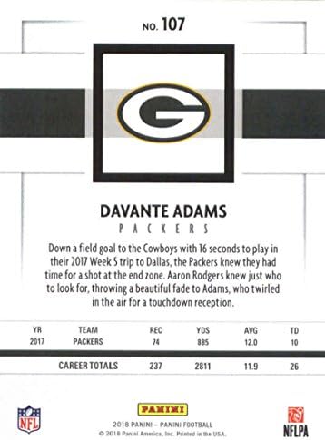 2018 Panini NFL Football 107 Davante Adams Green Bay Packers Cartão de negociação oficial