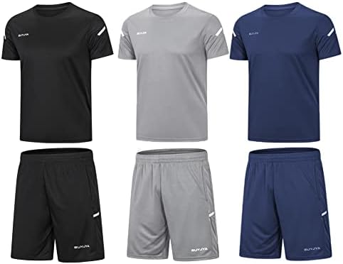 Buyjya Men's Workout Roupas Athletic Shorts Conjunto de 3 pacote de 3 pacote para treinar para futebol de basquete Ginásio de corrida