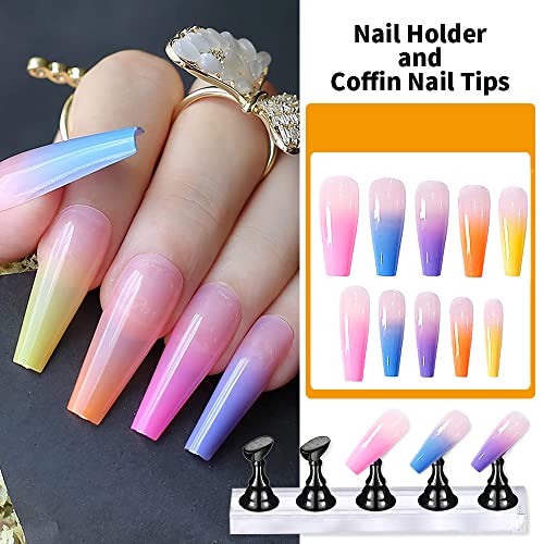 Pressione o kit de unhas 500 PCs Coffin unha Dicas com suporte de unhas de buffer de arquivo de buffer de buffer de unhas