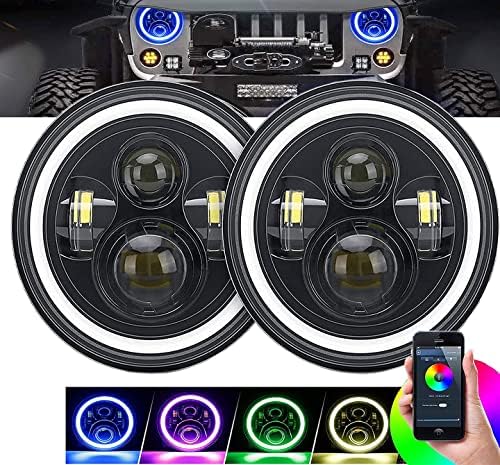 ICBEAMER 7 RGB LED FARTHOLS BULBO HALO ANGEL EYE DOT APP APP APP APP APP CONTROL PARA 1997-2018 JEEP WRANGLER