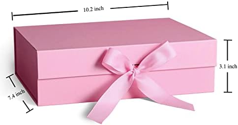 Caixa de presente rosa, caixas de presente com fita de tampa e fechamento magnético para embrulhar presentes 10.2x7.4x3.1 polegadas