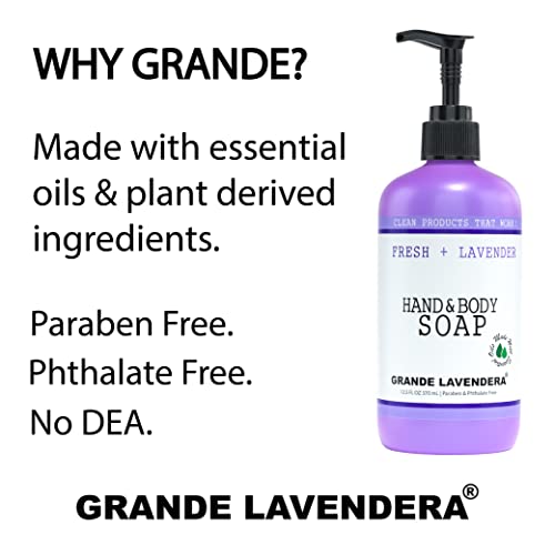 Grande Lavendera nutritiva mão líquida e sabão corporal, lava a sujeira e germes - 12,5 fl oz