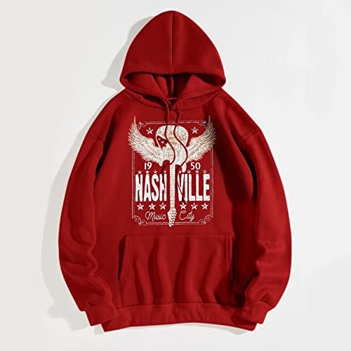 Hoodie da cidade de música de Toupko Nashville para feminino conto de moletom gráfico de impressão de guitarra