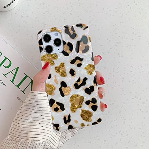 J.West iPhone 11 Pro Max Case 6,5 polegadas, Luxo Sparkle translúcido translúcido claro leopardo branco impressão animal chita