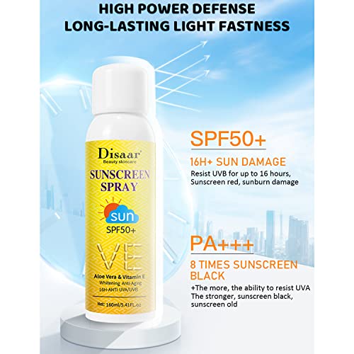 Disaar Beauty Protele solar Spray SPF50+ Aloe Vera e Vitamina E Hidratante Antienvelhecimento 16H - Anti -UVA / UVB Proteção da pele 160ml / 5.41fl.oz.oz