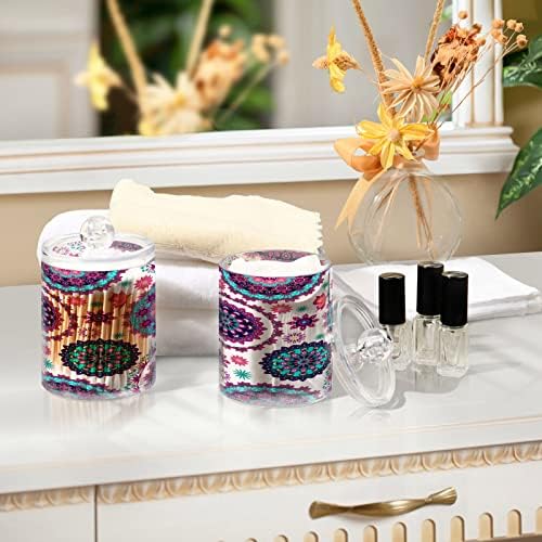 Alaza 2 Pack Qtip Dispensador Mandala Floral Pattern e Butterflies Banheiro organizador de banheiros para bolas de algodão/swabs/almofadas/fio