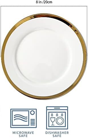Placas de sobremesa Loymokinar, 8 , conjunto de 6, porcelana óssea de cerâmica, pratos de aperitivo, placas de salada, pratos pequenos, pratos pequenos, pratos, louça, placas de salada, placas brancas e douradas cerâmica