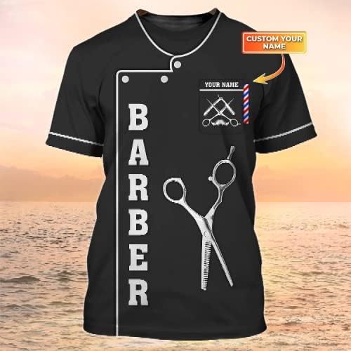 Nome personalizado camisa de barbearia cheia 3D, camisa de barbeiro, camisas de barbeiro para homens, camisas de barbeiro para mulheres,