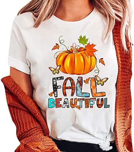 KULYWON MOMENS MANAGEM LONGOS TOPS Ação de Graças O Tampo de Pescoço Pumkins Manga curta Camisas de treino casual camisetas